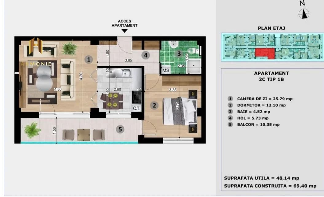 Квартира в Mamaia, 2 комн., 48 м² — фото 8