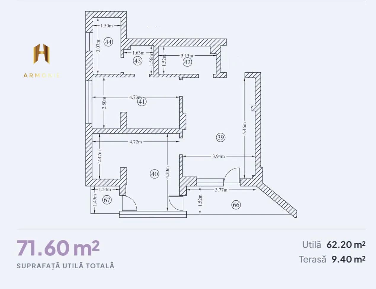 Квартира в Mamaia, 3 комн., 72 м²